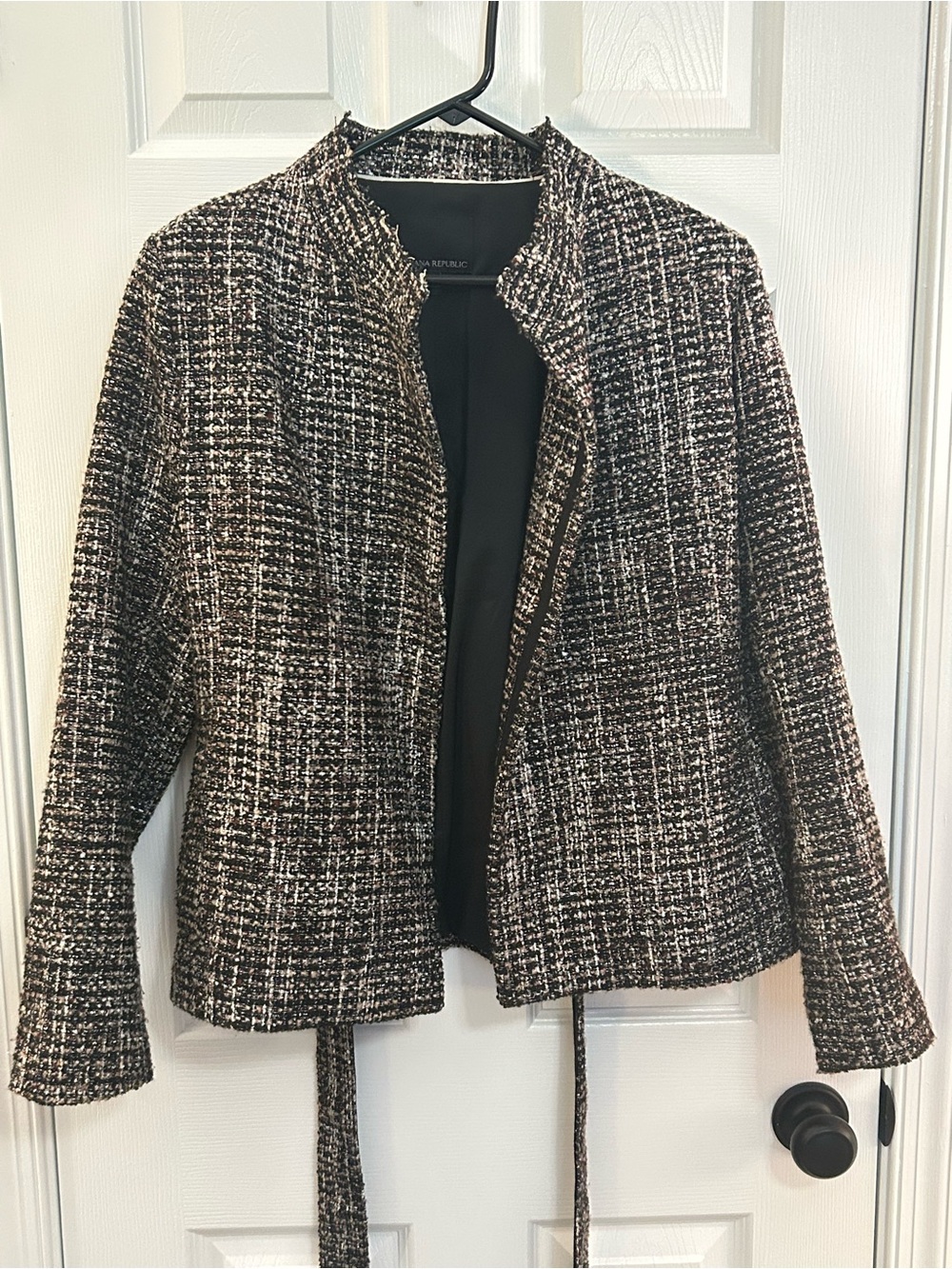 Banana Republic Tweed Moto Jacket Belted Black Multi Boucle Size M